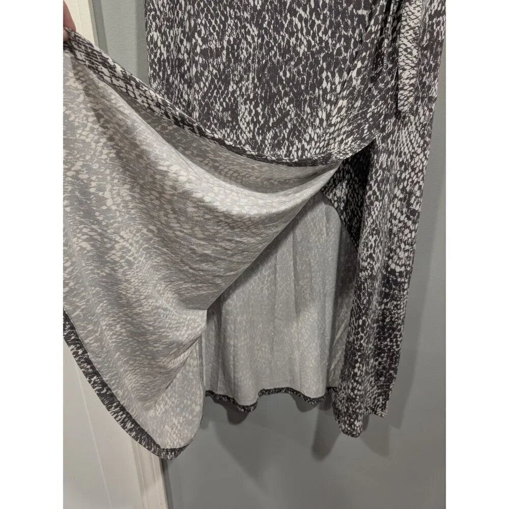 Garnet Hill Women's Gray White Stretchy Maxi Skirt High Side Slit Waist Tie Sz S